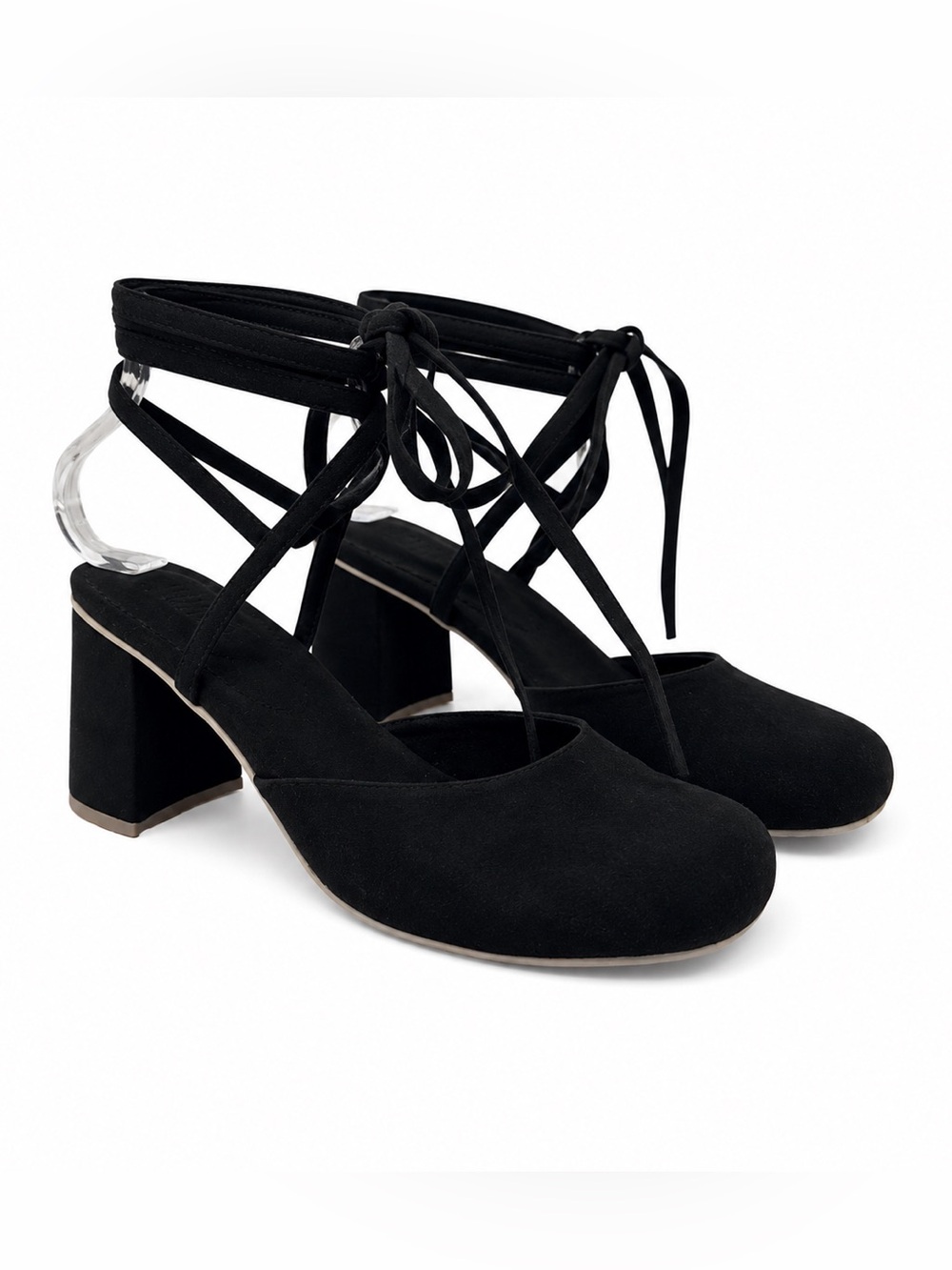 RAFA Black Lace-Up Block Heel Pumps Size 9 Balletcore Shoes